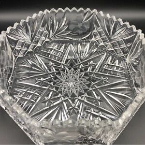 Vintage Irena Poland cut crystal octagonal bowl with a sawtooth rim